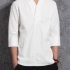 Vintage Men's Cotton Linen Short-sleeved V-neck T-shirt Summer Seven-quarter Sleeve Men's T-shirt