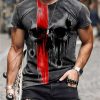 Fashion Summer Handsome Skull 3D Digital Printing Men's Loose Sports Short-sleeved Round Neck T-shirt
