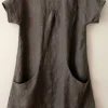 Short Sleeve Pockets Cotton-Blend Shirts & Tops Linen